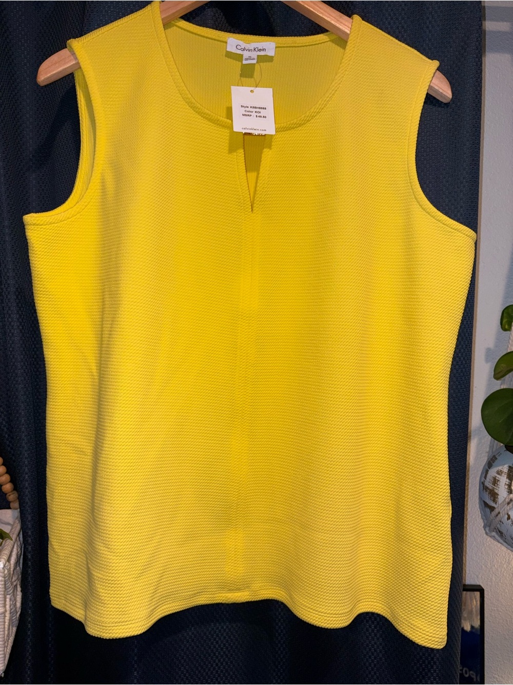 Calvin Klein Bright Yellow Sleeveless Notch-Neck Tank